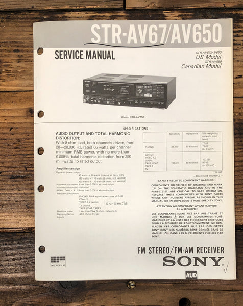 Sony STR-AV67 STR-AV650 Receiver Service Manual *Original*