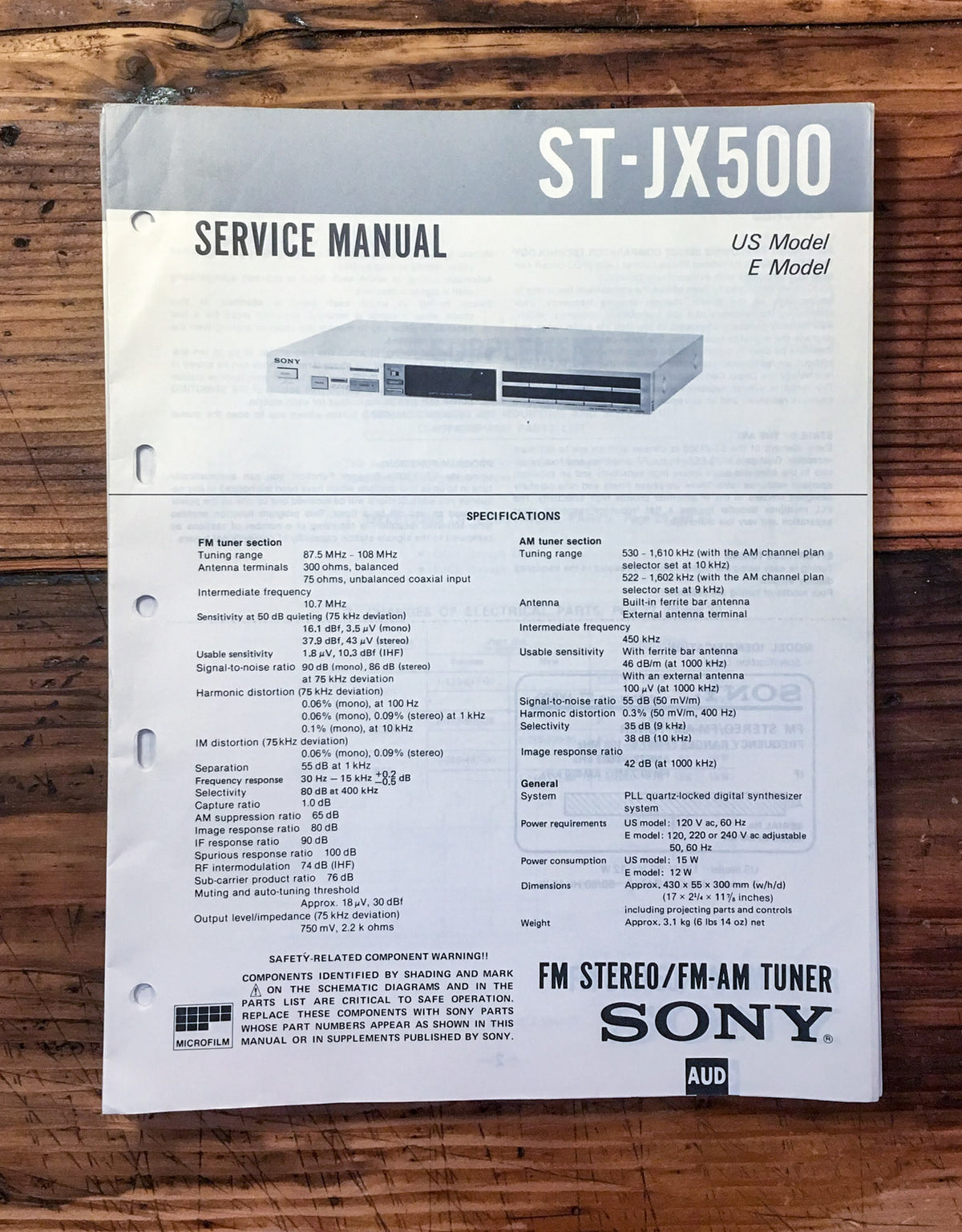 Sony ST-JX500 Tuner  Service Manual *Original*