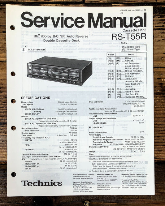 Technics RS-T55R Cassette Service Manual *Original*