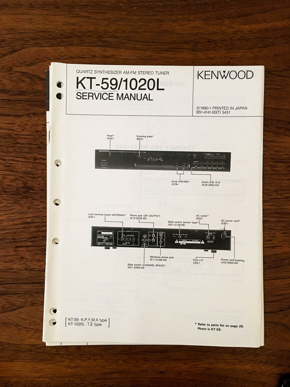 Kenwood KT-59 KT-1020L TUNER Service Manual *Original*