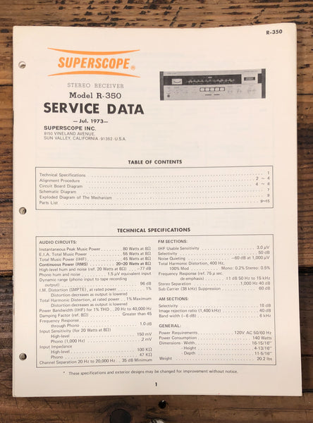 Superscope R-350 Receiver  Service Manual *Original*