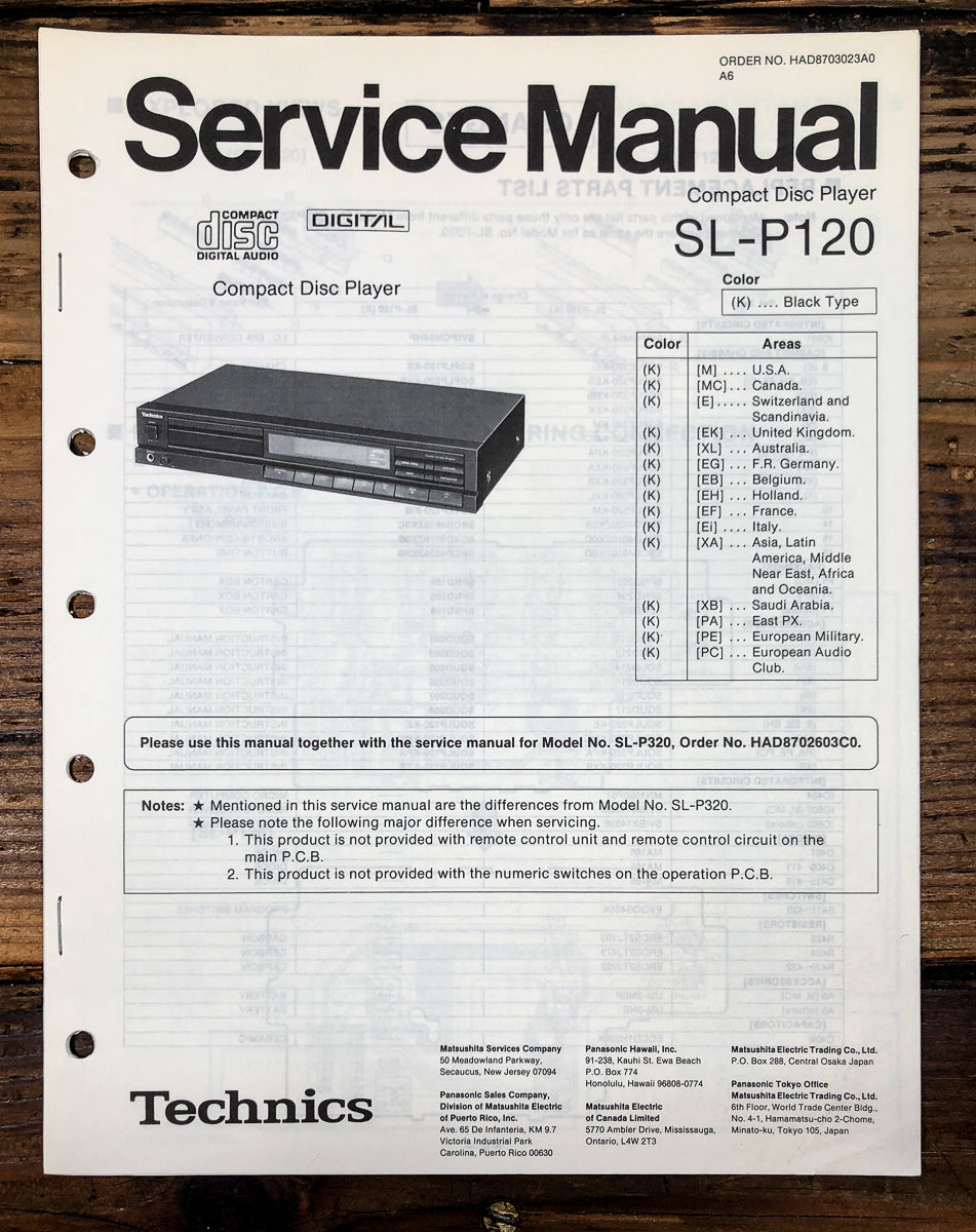 Technics SL-P120 CD Player Service Manual *Original*