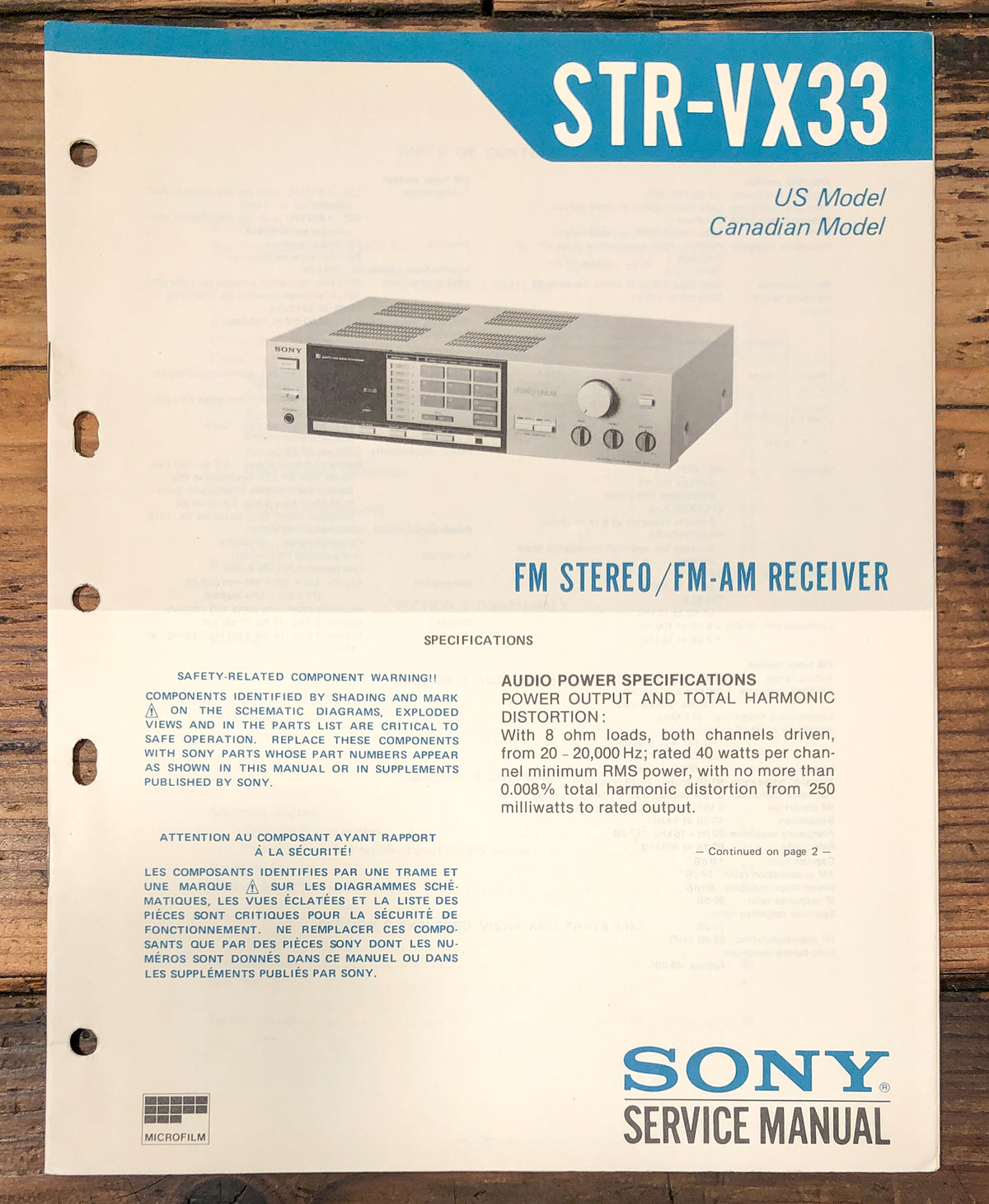 Sony STR-VX33 Receiver Service Manual *Original*
