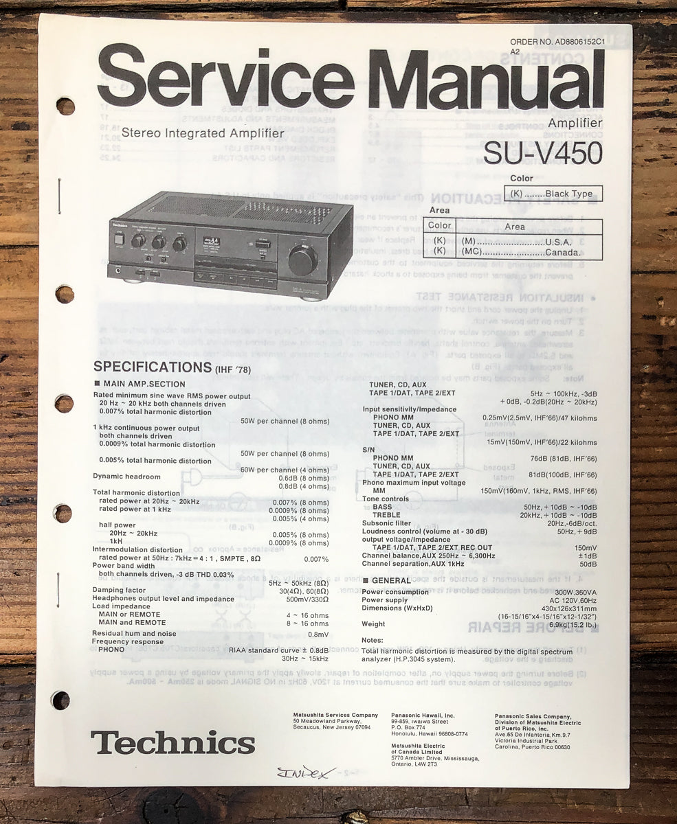Technics SU-V450 Amplifier Service Manual *Original*