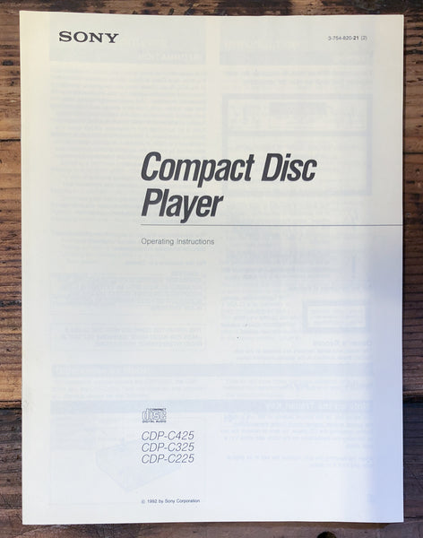 Sony CDP-C425 C325 C225 CD Player  Owner / User Manual *Original* #2