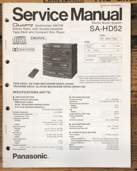 Panasonic SA-HD52 Stereo Service Manual *Original*