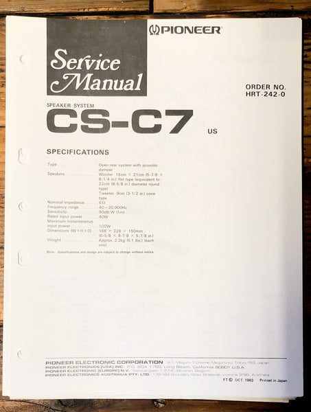 Pioneer CS-C7 Speaker  Service Manual *Original*