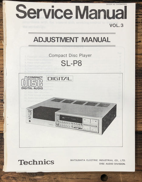 Technics SL-P8 CD Player Adjustment Manual  *Original*