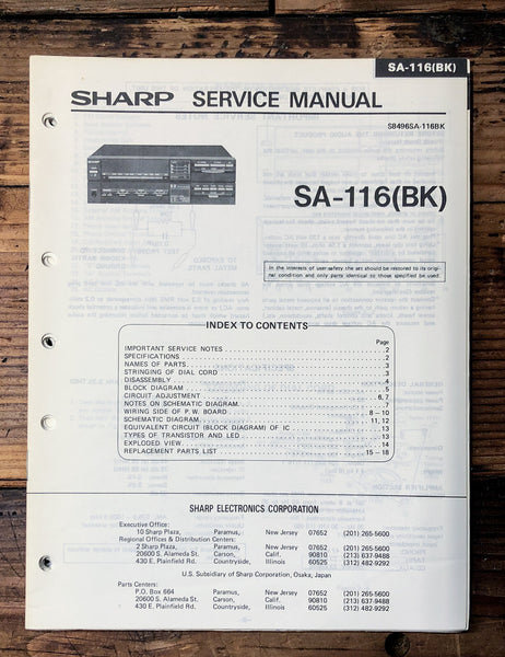 Sony SA-116 Amplifier / Receiver  Service Manual *Original*