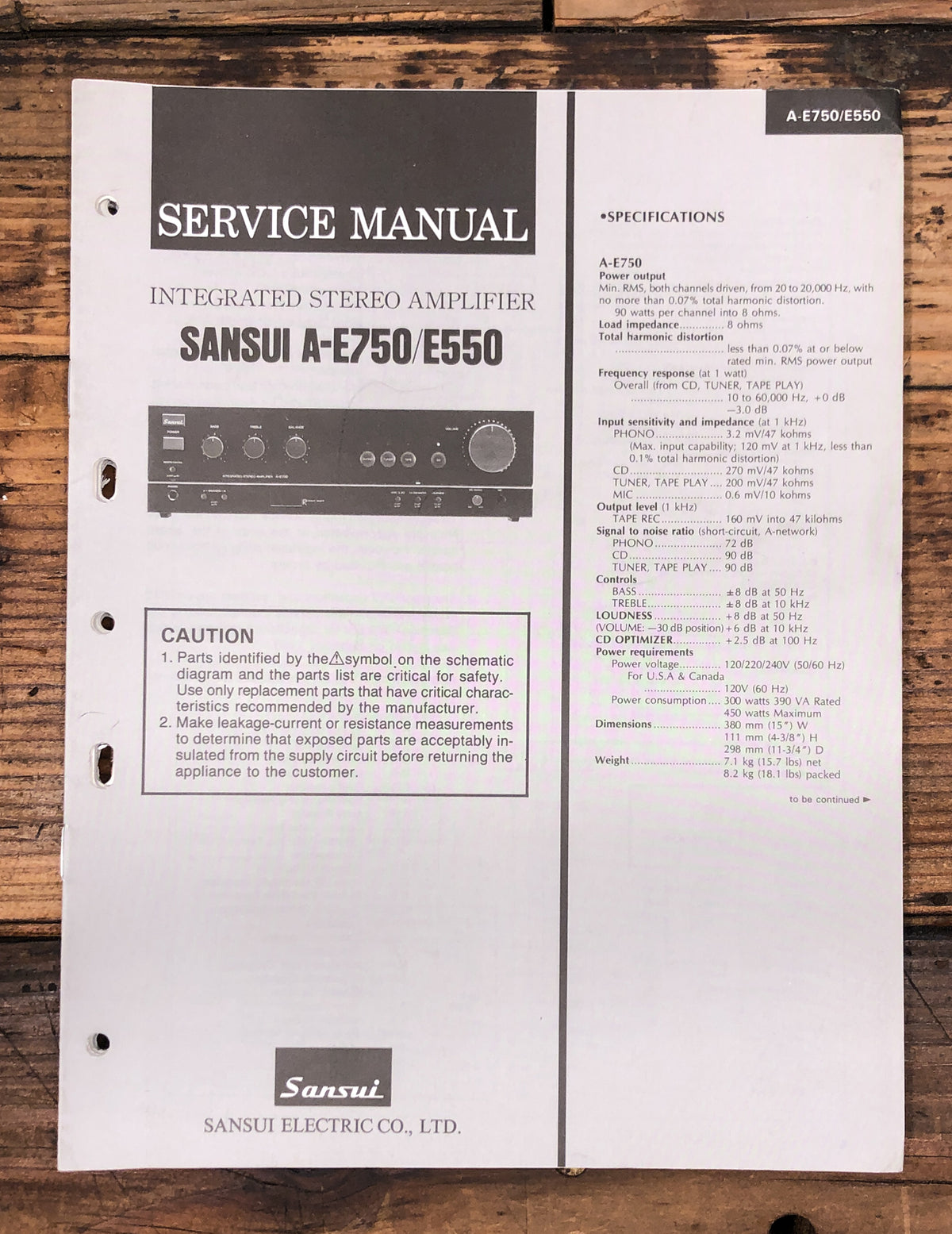 Sansui A-E550 A-E750 Amplifier  Service Manual *Original*