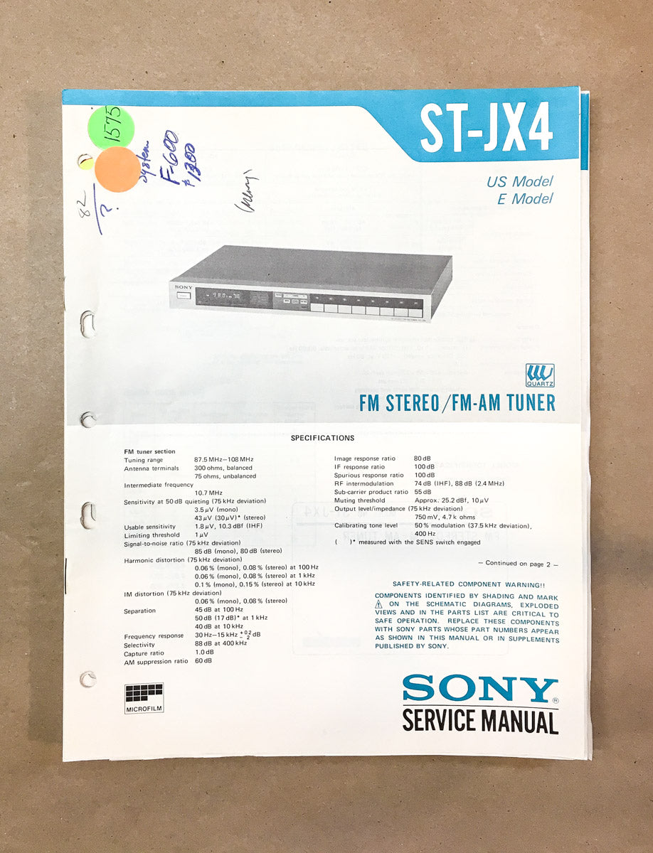 Sony ST-JX4 Tuner  Service Manual *Original*