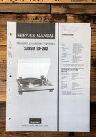 Sansui SR-232 Record Player / Turntable  Service Manual *Original*