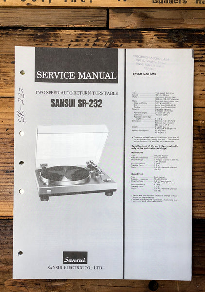 Sansui SR-232 Record Player / Turntable  Service Manual *Original*