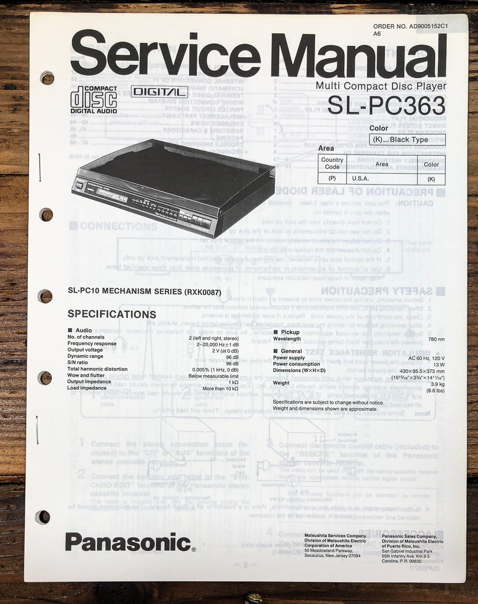 Technics SL-PC363 CD Player Service Manual *Original*