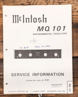 McIntosh MQ-101 MQ101 Equalizer  Service Manual *Original*