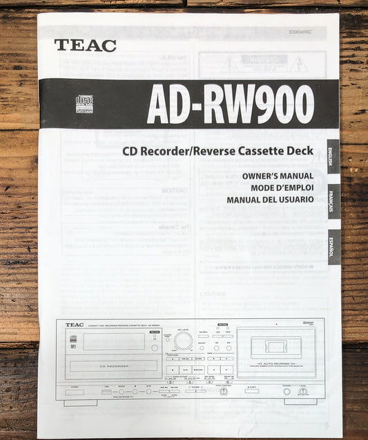Teac AD-RW900 Casssette Owners / User Manual *Original*