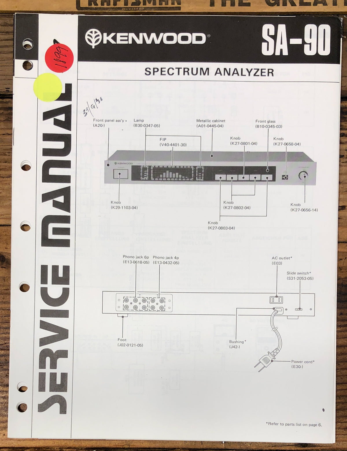 Kenwood SA-90 Spectrum Analyzer  Service Manual *Original*
