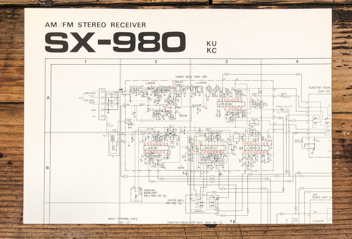 Pioneer SX-980 KU KC Receiver Large Fold Out Schematic *Original*