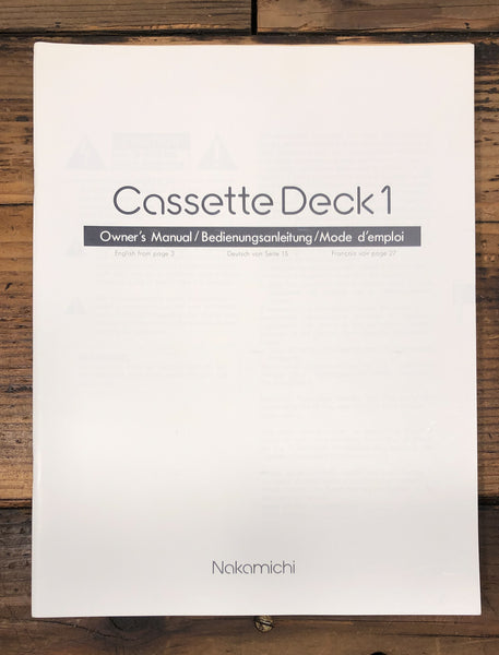 Nakamichi Cassette Deck 1 Cassette  Owner / User Manual *Original*