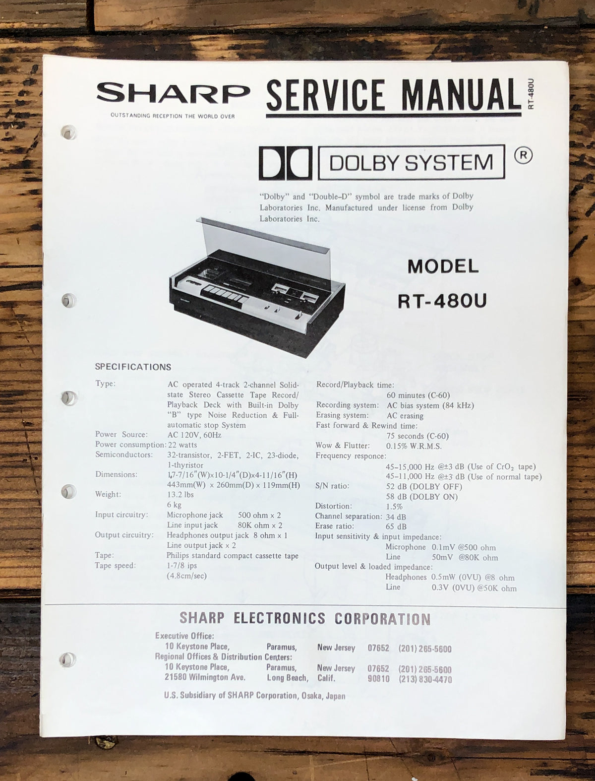Sharp RT-480U RT-480 Cassette Service Manual *Original*