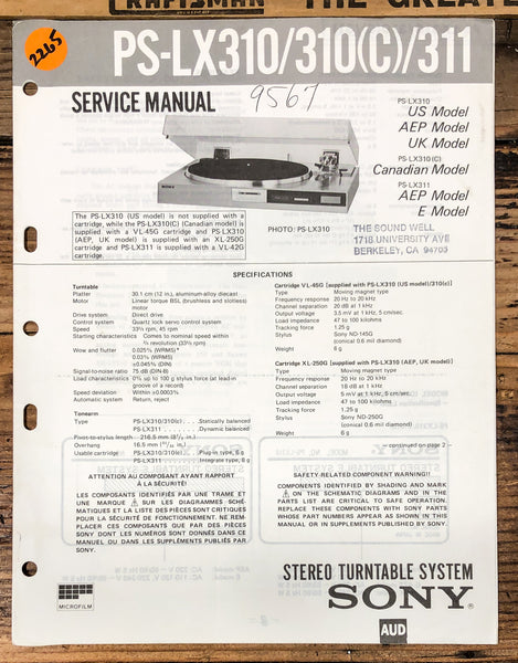Sony PS-LX310 -LX310C -LX311 Turntable  Service Manual *Original*
