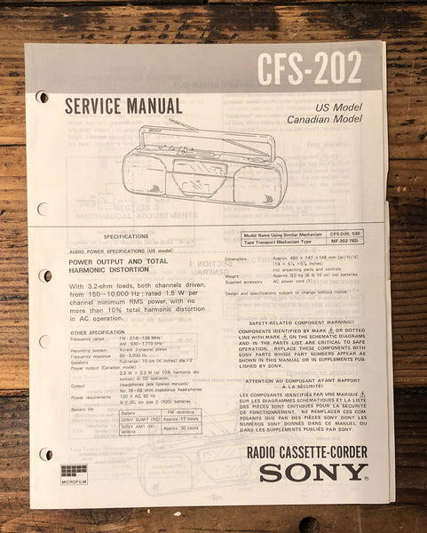 Sony CFS-202 Stereo  Service Manual *Original*