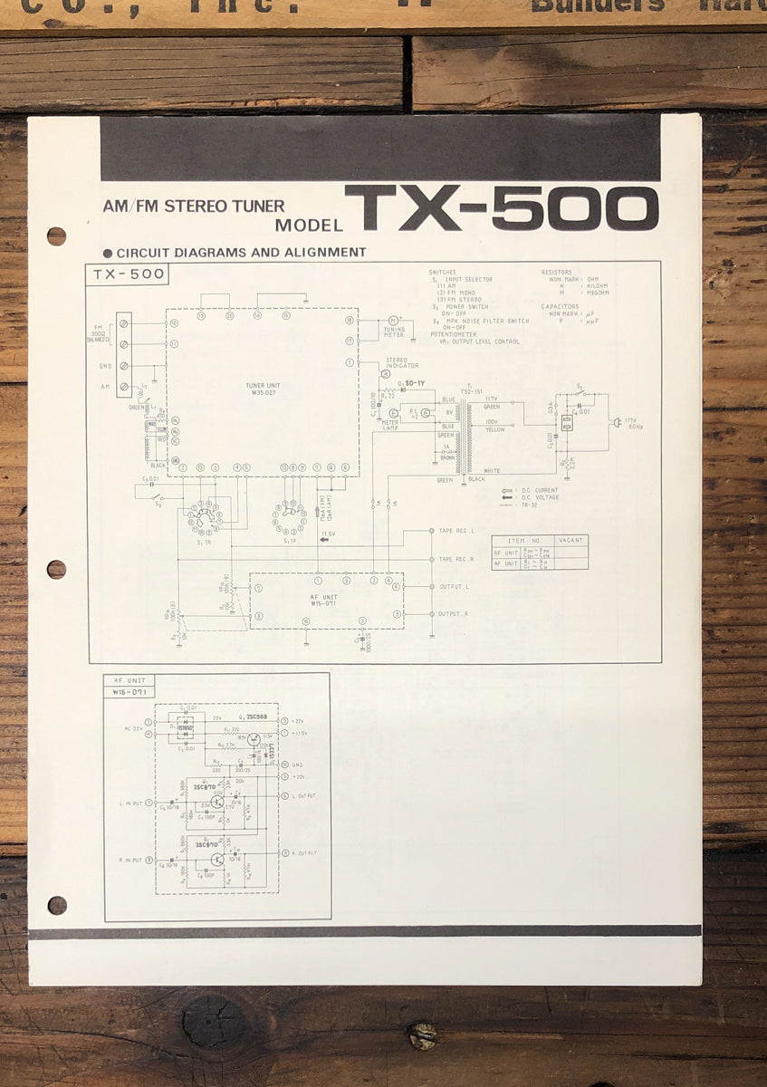 Pioneer TX-500 Tuner  Fold Out Schematic *Original*