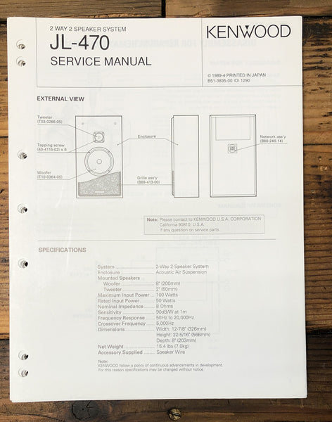 Kenwood JL-470 Speaker  Service Manual *Original*