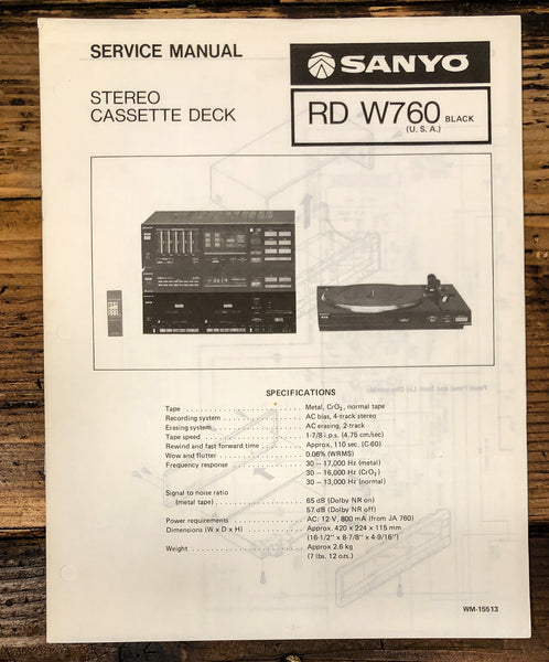 Sanyo RD W760 RD-W760 Cassette Service Manual *Original*