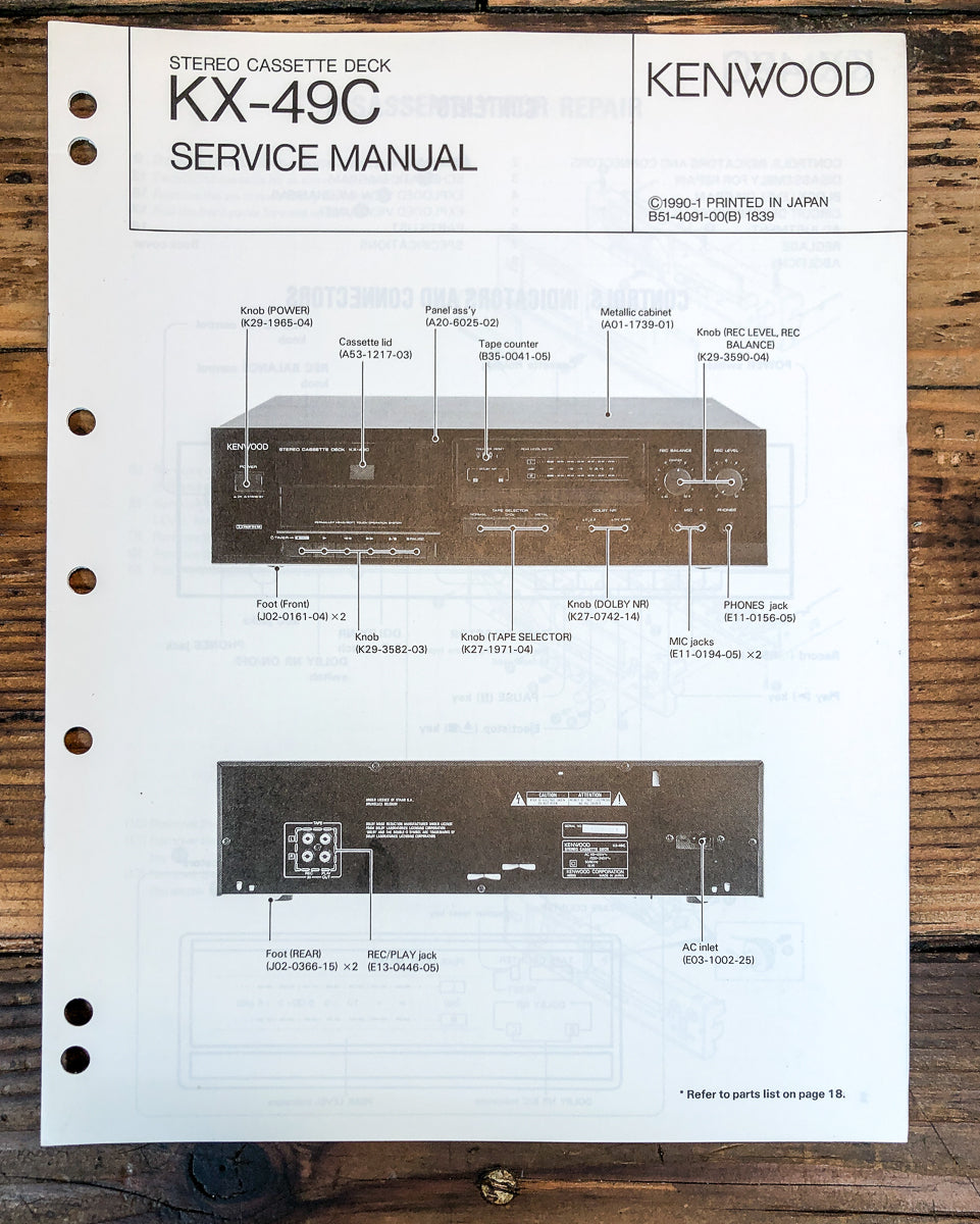 Kenwood KX-49C Cassette Service Manual *Original*