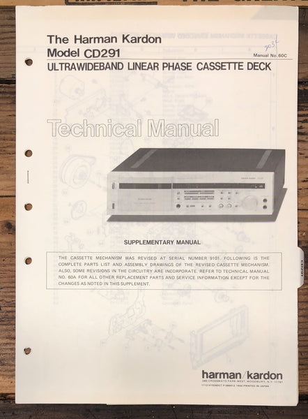 Harman Kardon CD291 CD-291 CD Player  Service Manual *Original*