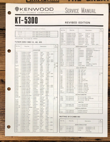 Kenwood KT-5300 Tuner Revisions Only Service Manual *Original*