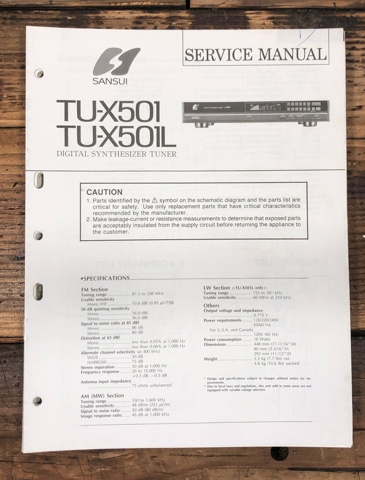 Sansui TU-X501 TU-X501L Tuner  Service Manual *Original*