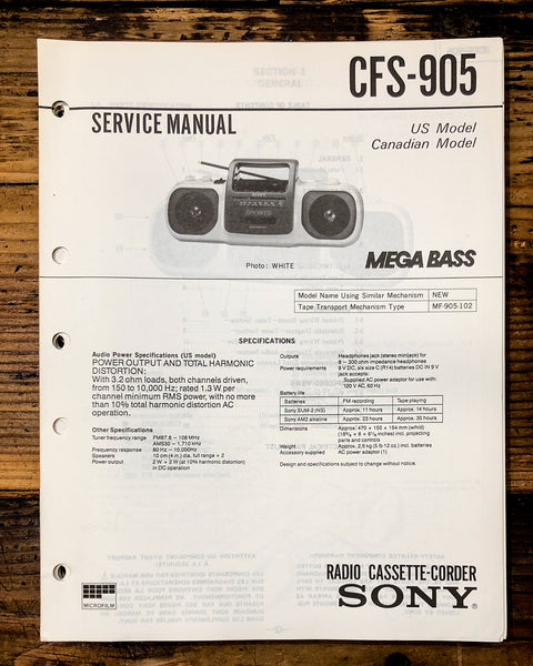 Sony CFS-905 Radio / Stereo  Service Manual *Original*