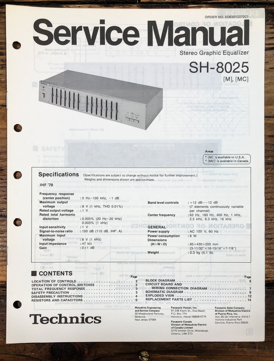 Technics SH-8025 Equalizer Service Manual *Original*
