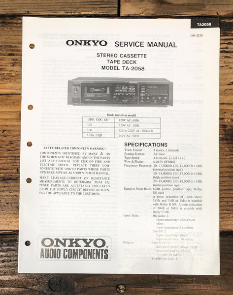 Onkyo TA-2058 Cassette Service Manual *Original*