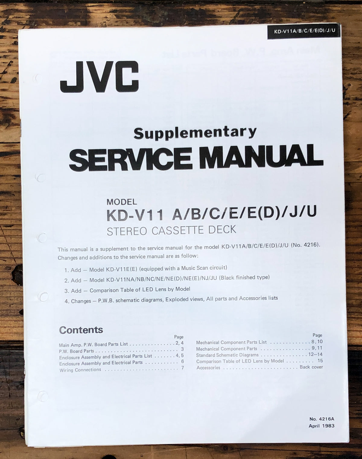 JVC  KD-V11  Supp. Service Manual *Original*