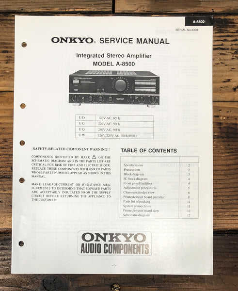 Onkyo A-8500 Amplifier Service Manual *Original*