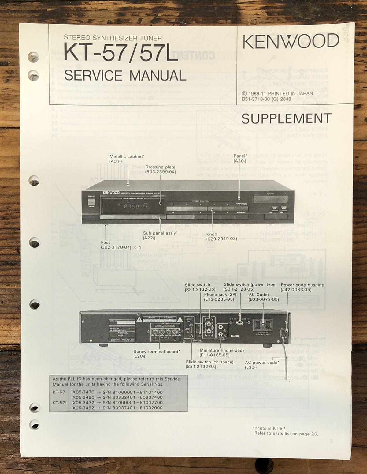 Kenwood KT-57 KT-57L Tuner  Service Manual *Original*