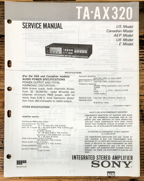 Sony TA-AX320 Amplifier  Service Manual *Original*