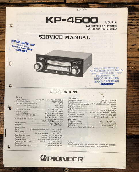 Pioneer KP-4500 Car Cassette Service Manual *Original*