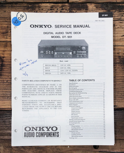 Onkyo DT-901 DAT Deck  Service Manual *Original*