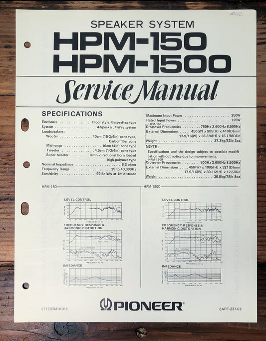 Pioneer HPM-150 HPM-1500 Speaker System Service Manual *Original*