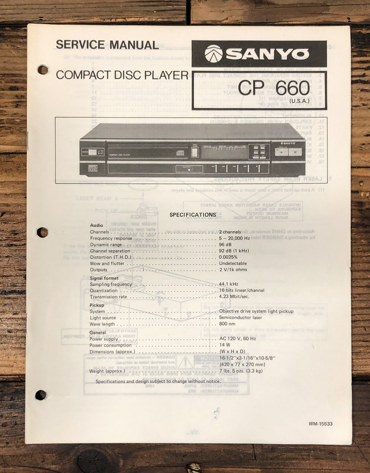 Sanyo CP-660 CP-660 CD Player Service Manual *Original*