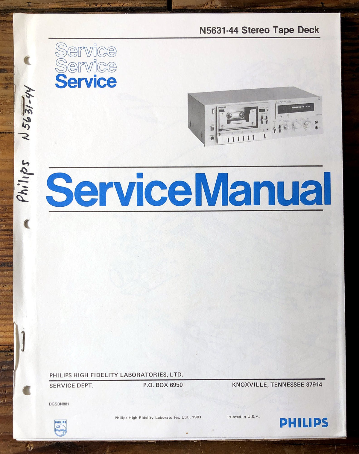 Philips N5631 Stereo Cassette Deck Service Manual *Original*