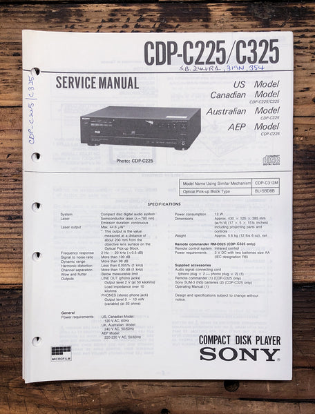Sony CDP-C225 CDP-C325 CD Player  Service Manual *Original*