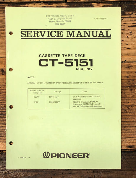 Pioneer CT-5151 Cassette Service Manual *Original*