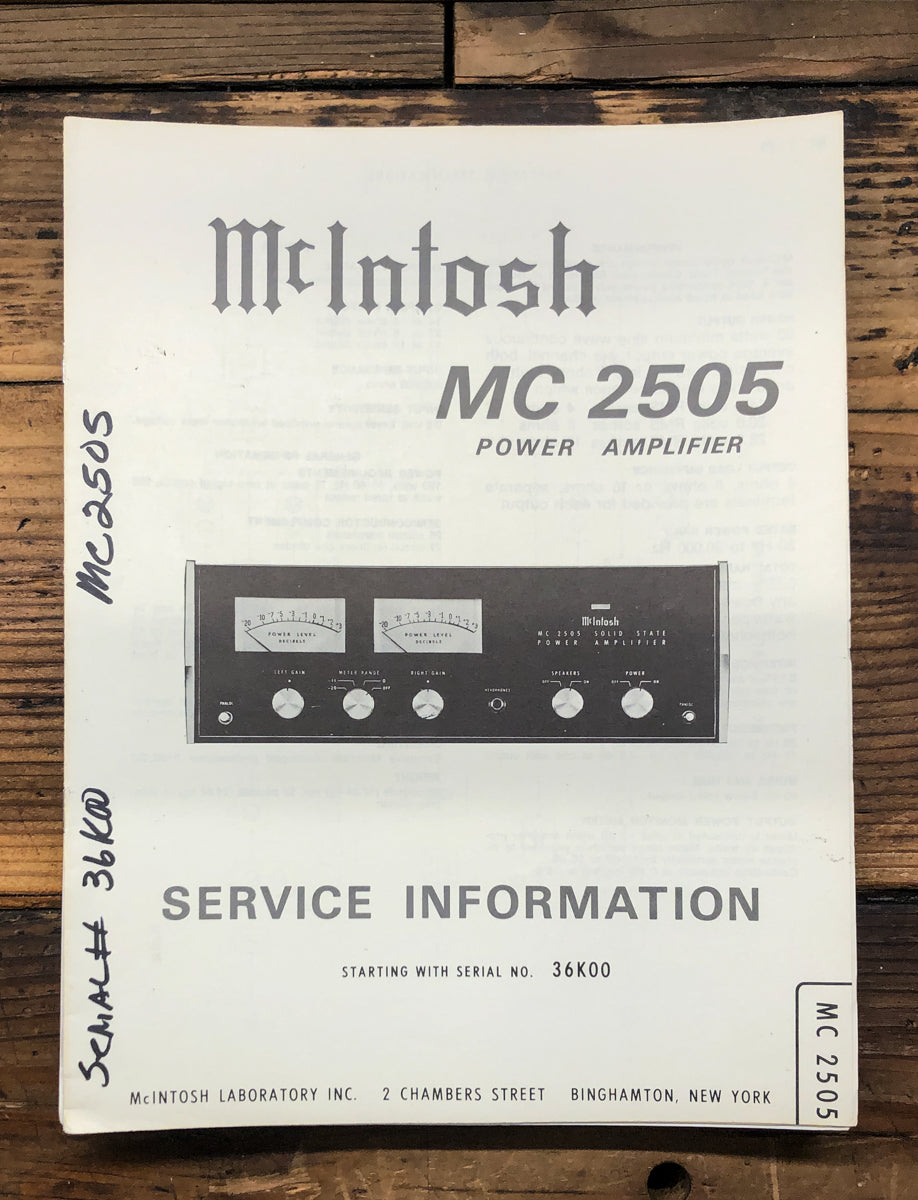 McIntosh MC2505 MC-2505 Amplifier  Service Manual *Original*