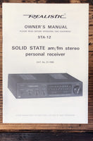 Realistic STA-12 Receiver  Owner / User Manual *Original*