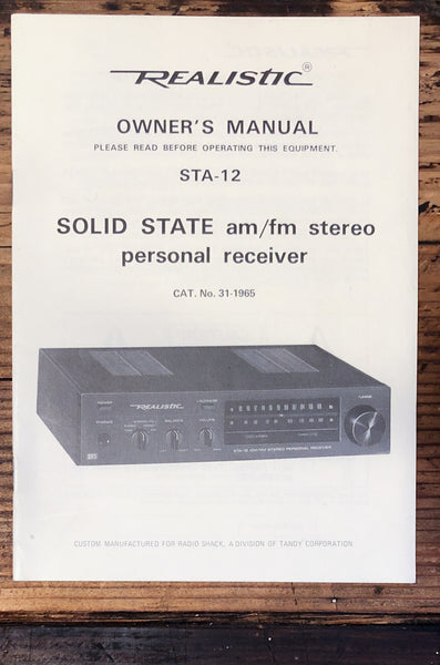 Realistic STA-12 Receiver  Owner / User Manual *Original*